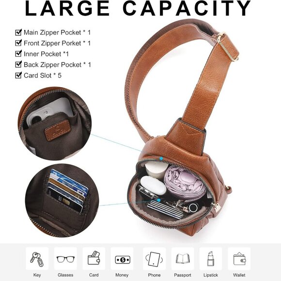 Women’s Faux Leather Crossbody Bag Small Fanny Pack with Multiple Pockets - Picture 9 of 9